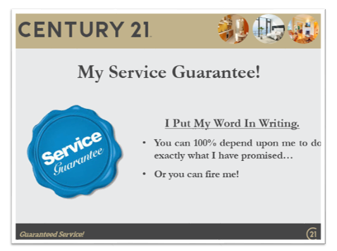 century 21 example of a listing presentation service guarantee
