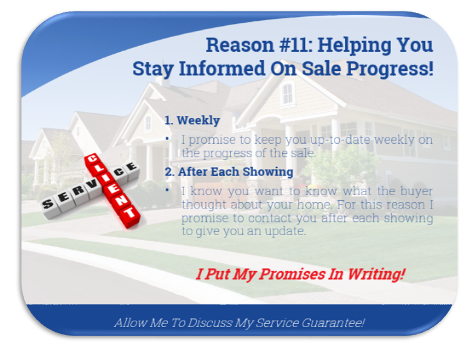listing presentation slide discussing how agents keep sellers informed on the progress of the sale.
