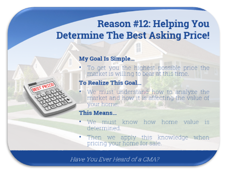 listing presentation slide discussing how agents help sellers to determine the best asking price for their homes