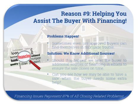 example of a Listing presentation slide discussing how agents help buyers with financing 